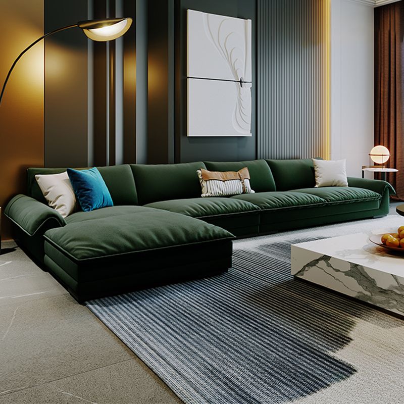 Flannelette Sofa Bed Armrest and Pillow Back Grey/dark Green/beige Solid Wood Frame Sofa