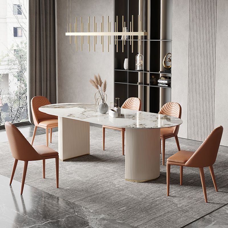 Mesa de comedor de lujo tradicional con muebles de pedestal doble ovalado para el hogar