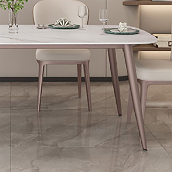 Glam Style Furniture Stone Rectangle Dining Room Table in White