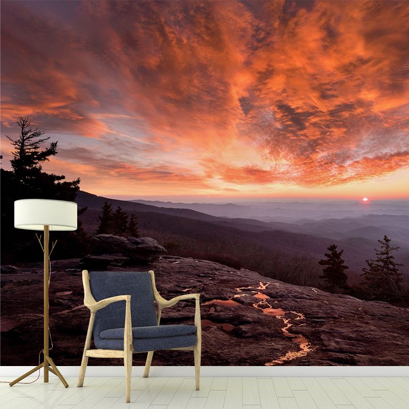 Mountain with Evening Glow Mural Decal Orange Contemporary Wall Art for Living Room