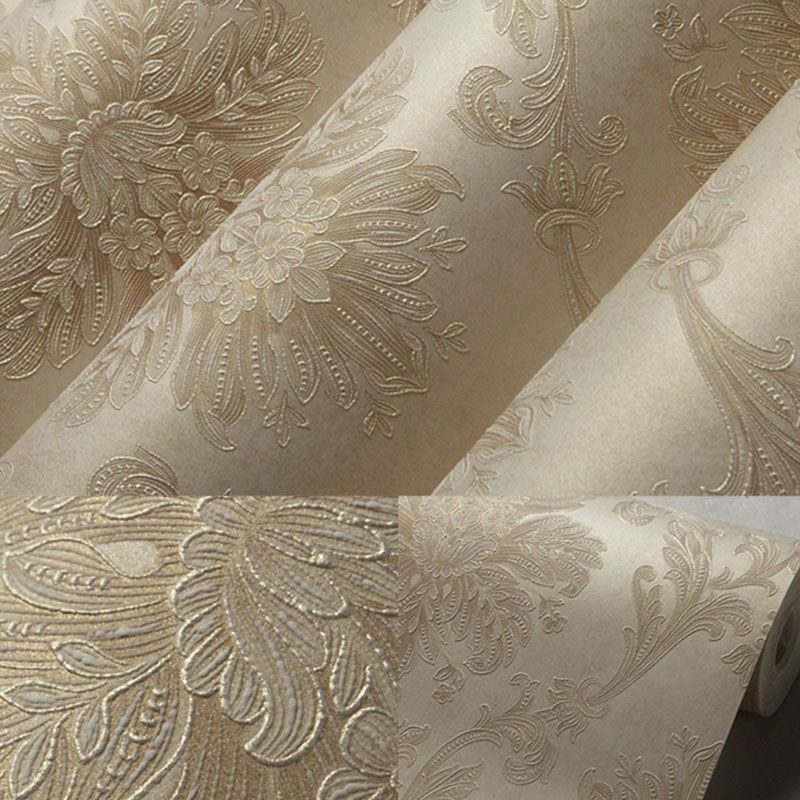 Living Room Wallpaper Roll with Neutral Color Damask Design, 33'L x 20.5"W, Non-Pasted