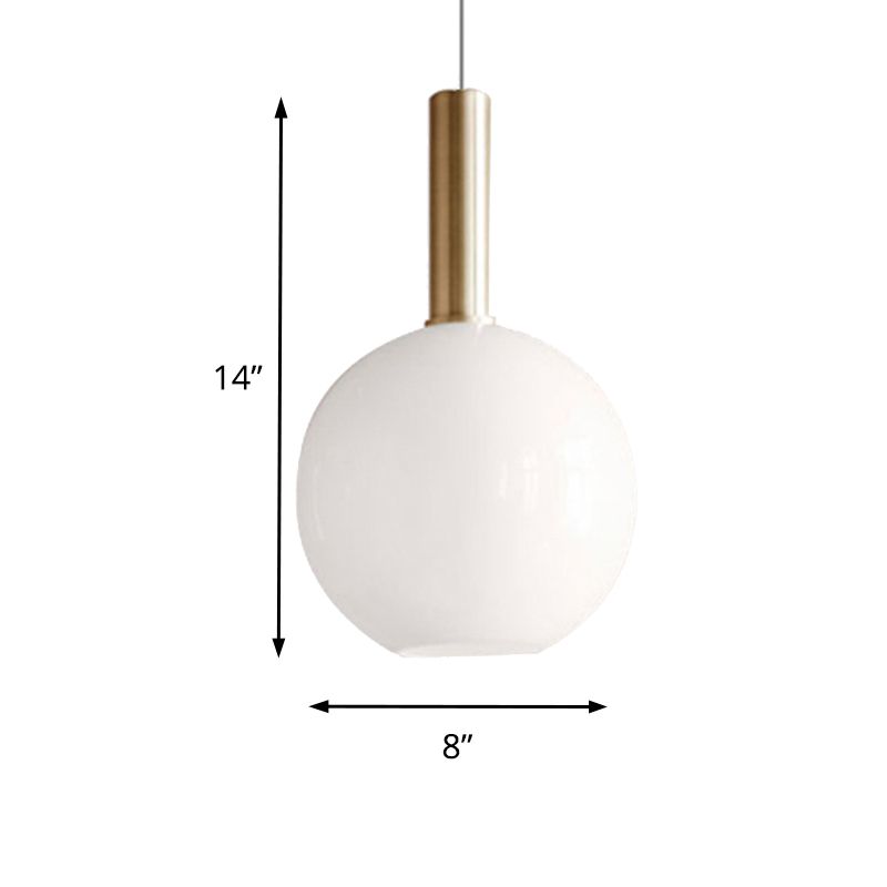 Globo de vidrio blanco/elipsoide/iluminación colgante de cúpula moderna 1 lámpara de techo colgante de latón liviano