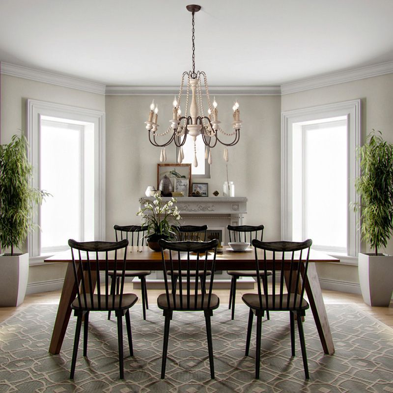 Candlestick Chandelier French Country Wooden Dining Room Hanging Light Fixture