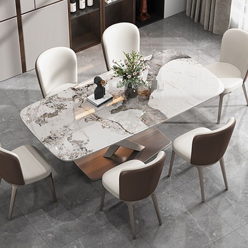 Metal Traditional Luxury Rectangle Dining Table Sintered Stone Table with Pedestal