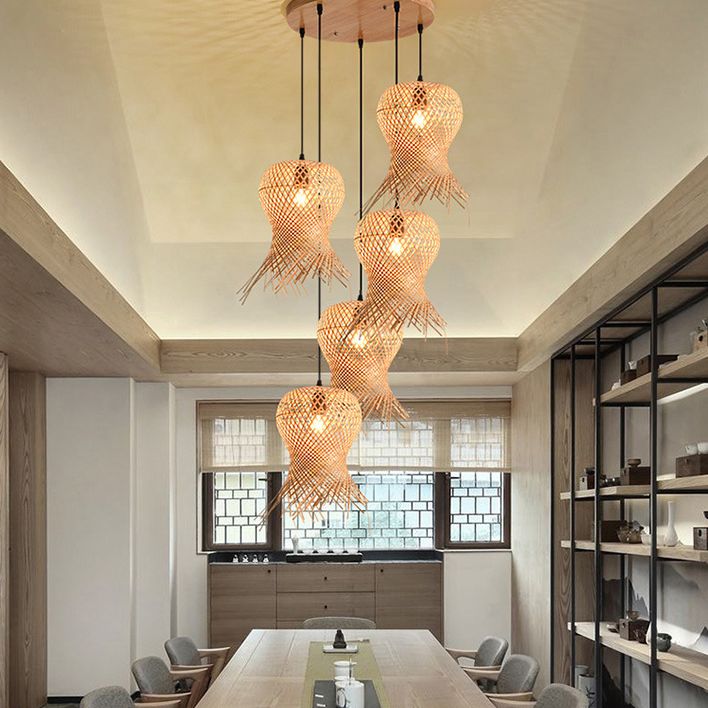 Chinese Handmade Pendant Lighting Fixtures Rattan Hanging Light for Restaurant