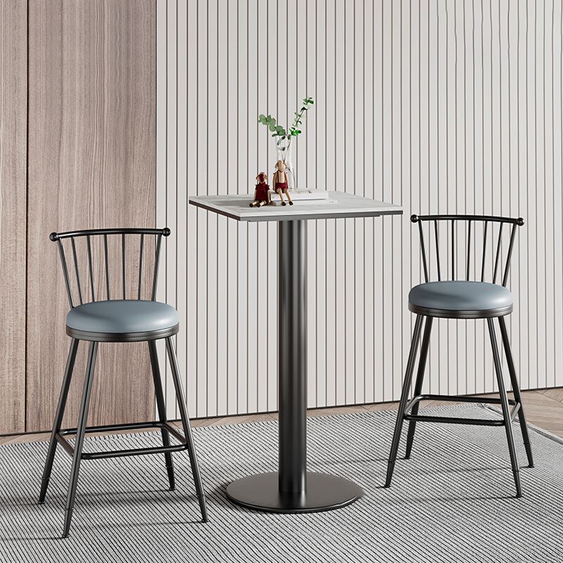 Modern 1/2/3/5 Pcs Bar Set with Square Pub Table and Metal Stools for Home