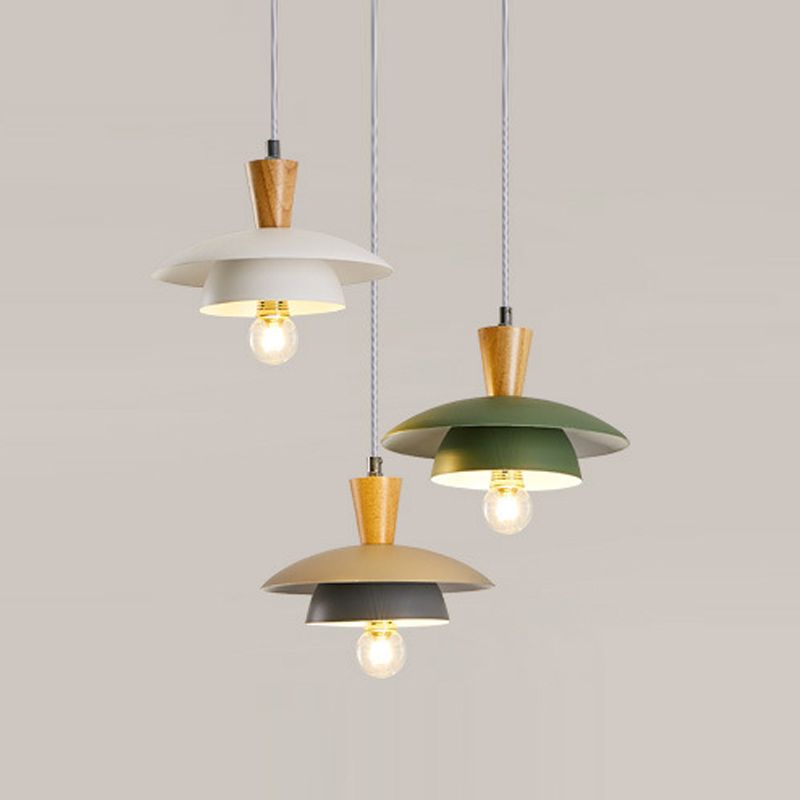 Saucer Pendant Lamp Wooden Nordic Hanging Light Fixture for Dining Room