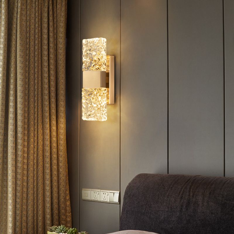 Rectangular Ripple Crystal Indoor Wall Light Postmodern Style Lighting Sconce in Electroplated Gold for Living Room