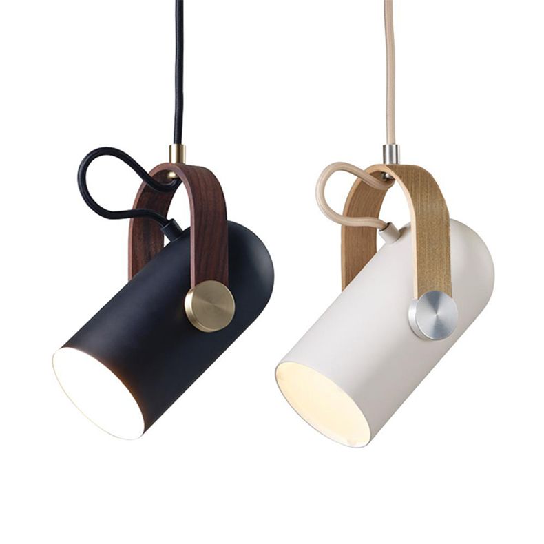 Nordic Style 1-Bulb Adjustable Spotlight Cylindrical Suspension Pendant Light with Metal Shade