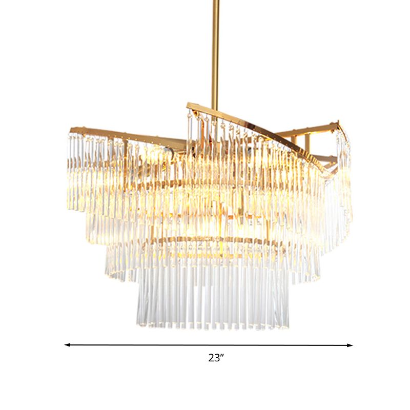 Lustre pendentif en spirale Rod de cristal moderne 9 têtes Gold Hanging Lightture pour le salon
