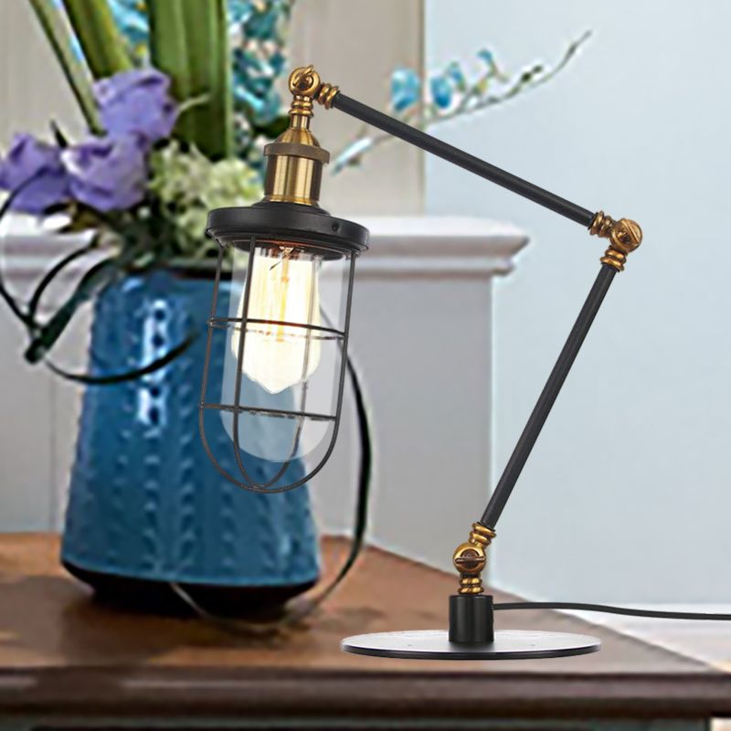 Wire Guard Metal Table Lighting Nautical Style 1 Light Adjustable Black/Brass Table Lamp for Restaurant