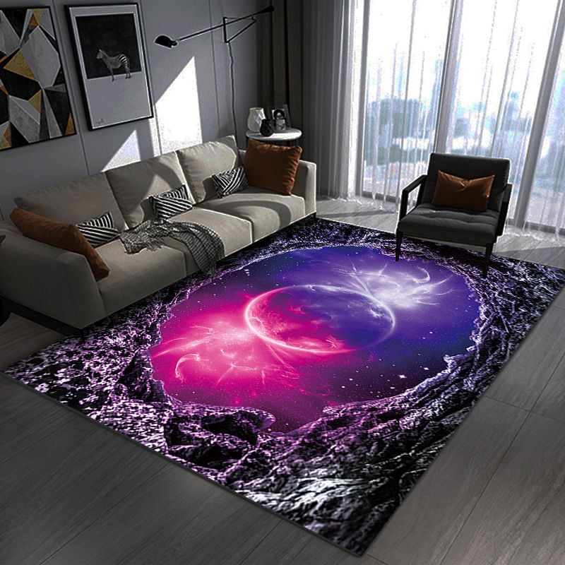 Modern Spacecraft Pattern Rug Polyester Carpet Non-Slip Backing Area Rug for Living Room