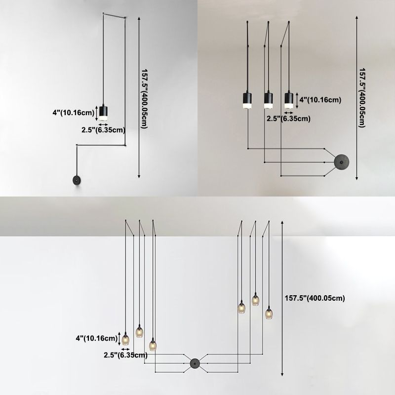 Industrial Acrylic Hanging Light, Black Swag Pendant Light with 157.5" Hanging Rope for Indoor