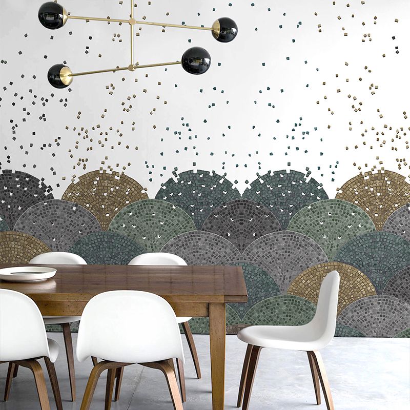Nordic Dot and Semicircle Mural Wallpaper for Dining Room Full Size Wall Art in White