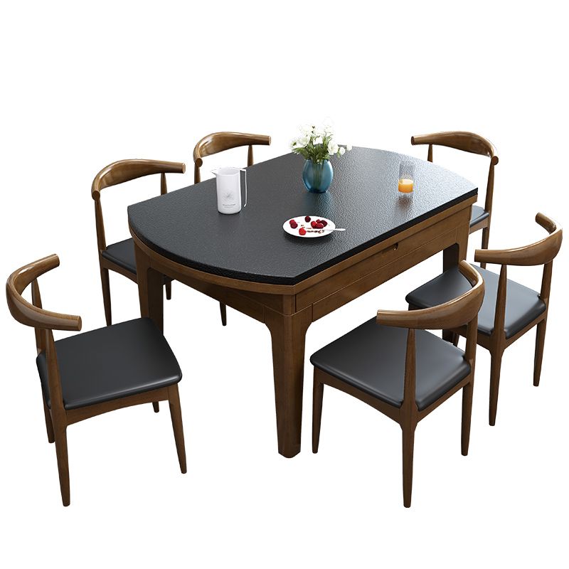 Modern Stone Scalable Dining Table Rubber Wood Legs for Dining Room