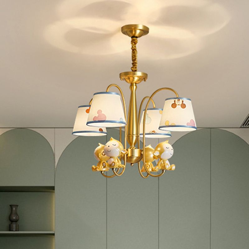 Animal Nursery Ceiling Lighting Resin Childrens Chandelier Light Fixture with Tapered Fabric Shade in Gold
