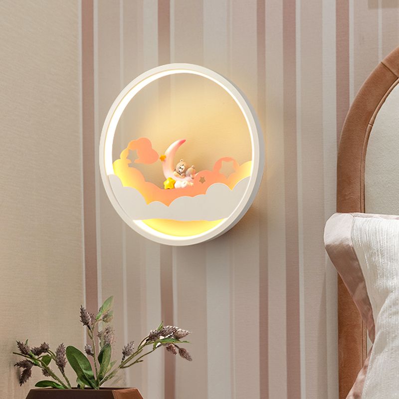 Witte wolkenwand SCRACE verlichting Hedendaagse LED Acryl -ring Wandlamp armatuur met meisje/beer/Little Monk Deco