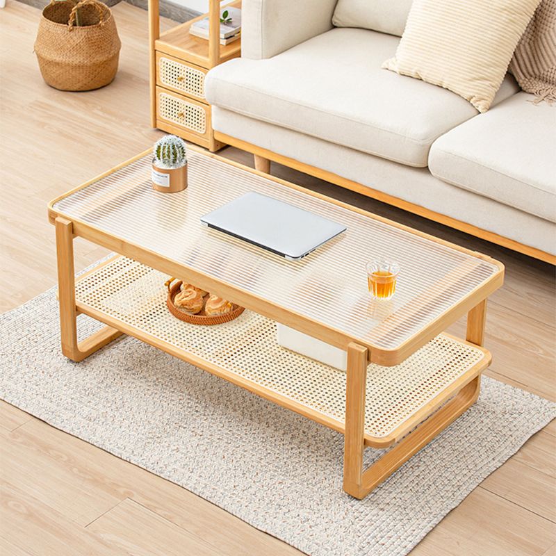 Minimalism Tropical Coffee Table Glass 4 Legs Storage Rectangular Coffee Cocktail Table