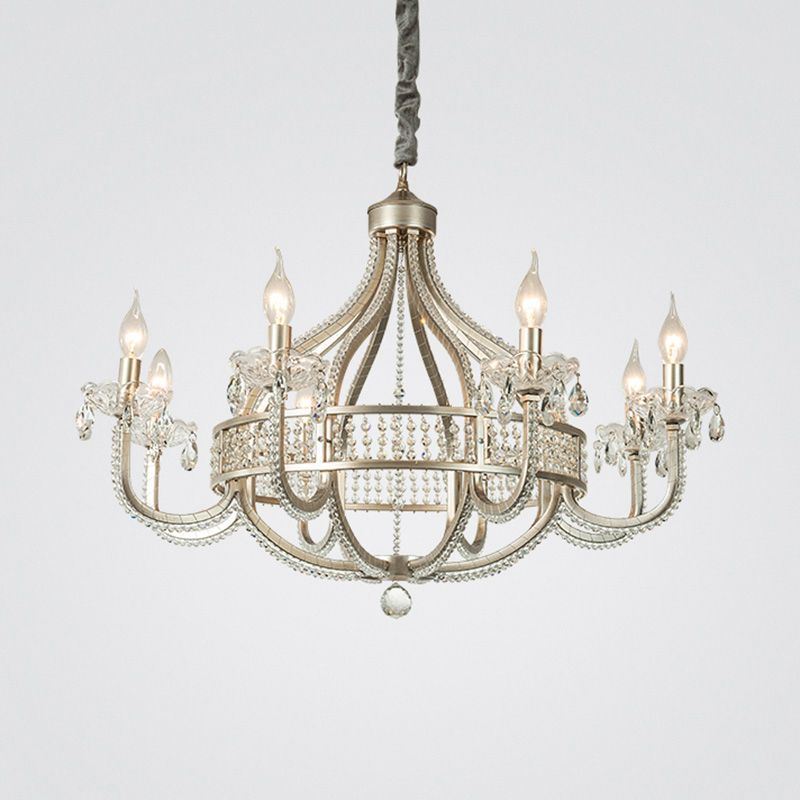 Silver Globe-Like Chandelier Luxury Modern Crystal Hanging Light for Dining Room