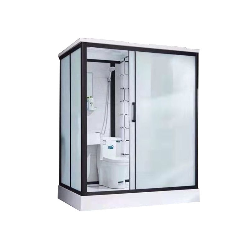Framed Frosted Shower Kit Rectangle Matt Black Shower Stall with Base Included