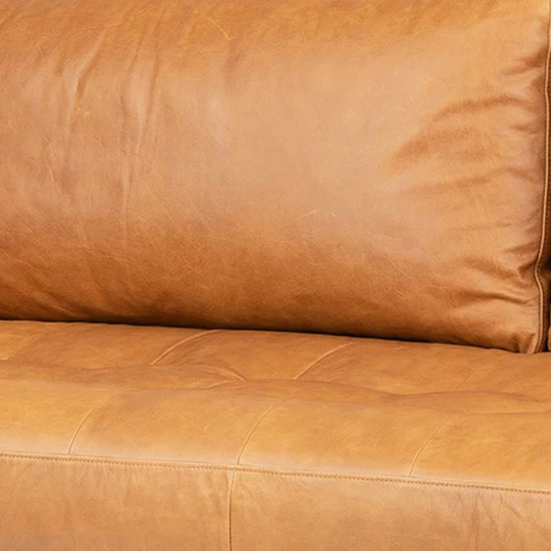 Faux Leather Modern Sofa 37.7"W Square Arm Sofa with 2 Pillows for Living Room