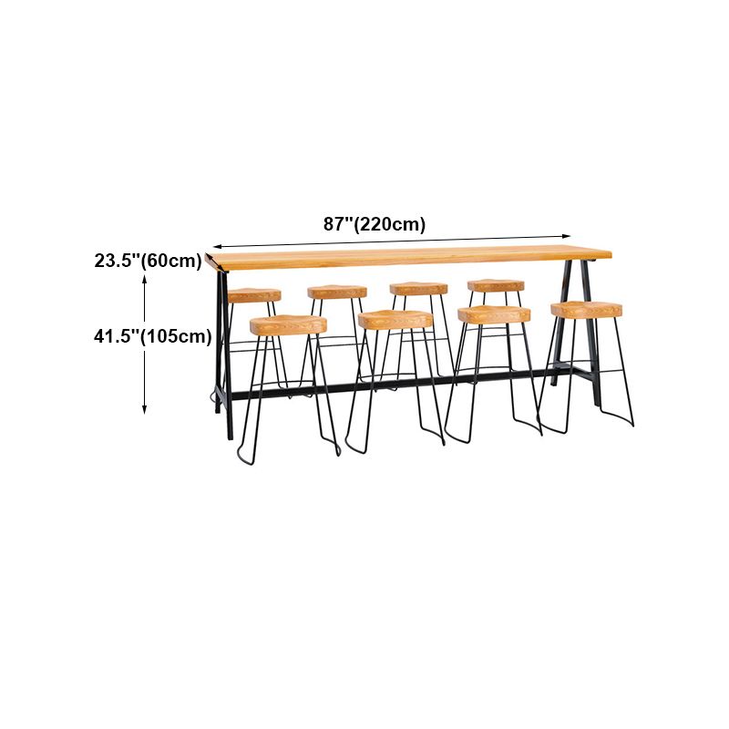 Light Brown Modern Style Bar Table in Solid Wood and Iron Cafe Bar Table, Only Table