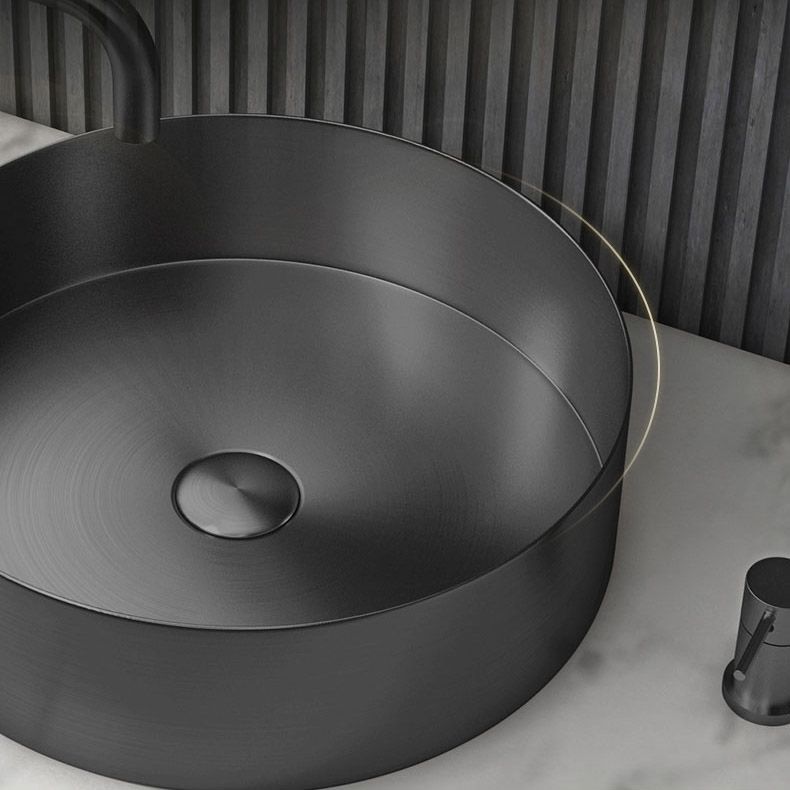 Modern Vessel Sink Round Metal with Basin and Faucet Vessel Lavatory Sink