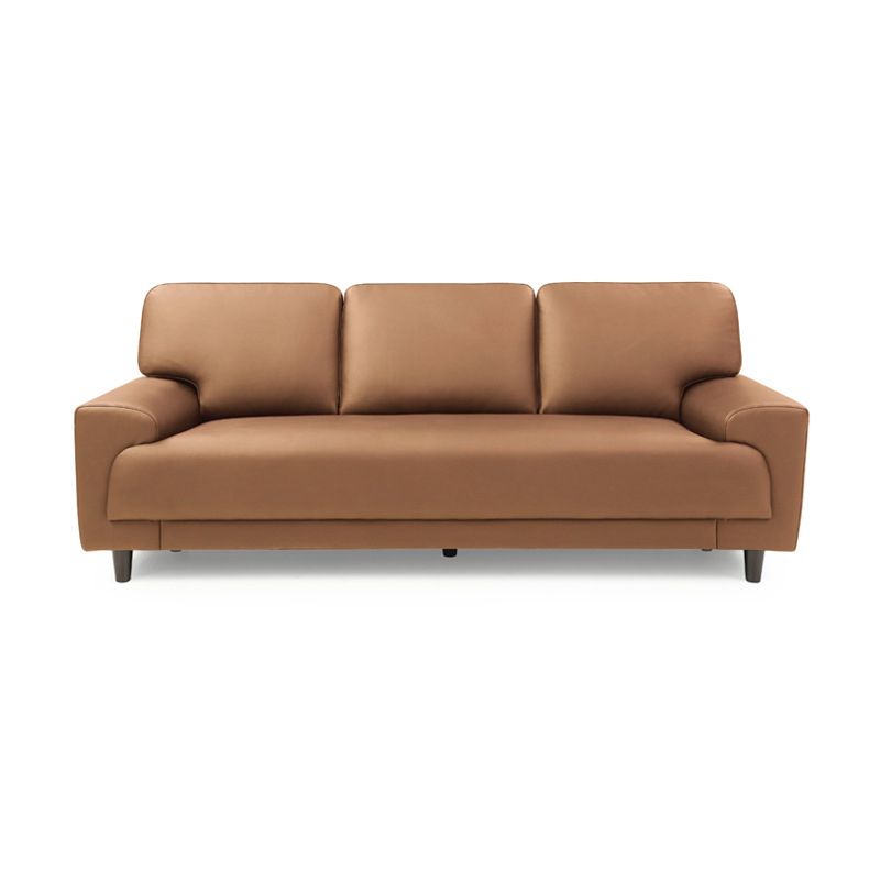 Contemporary Pillow Back Couch Leather Sofa with Solid Wood Legs