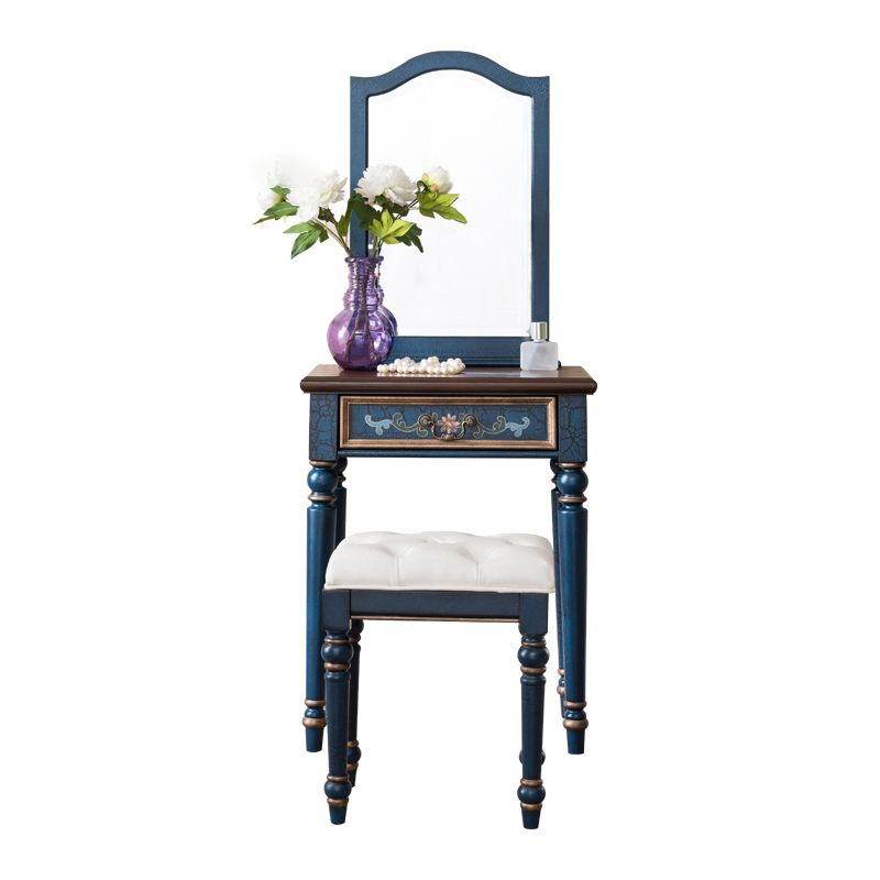 Victorian Wood Vanity Table with Mirror and Stool 15.75" D Vanity Table Set