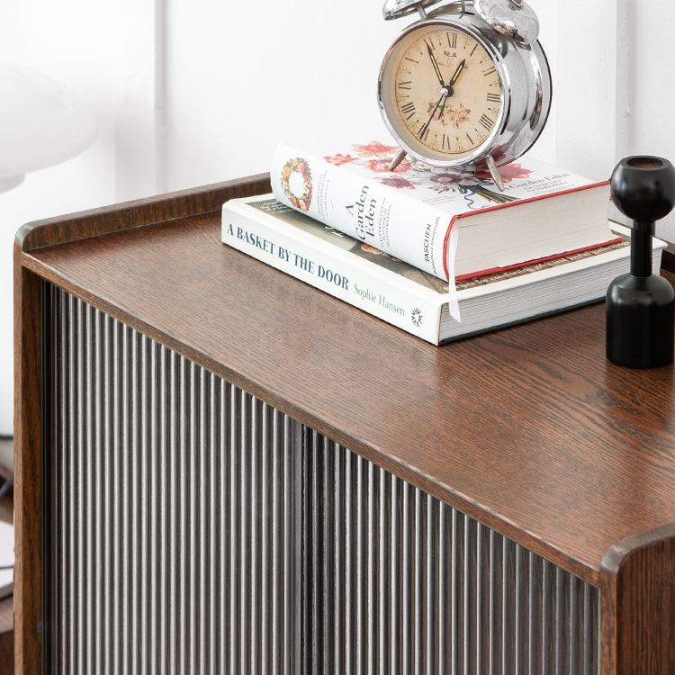 Solid Wood Glass Paned Brown 1 - Drawer Accent Cabinet for Living Room