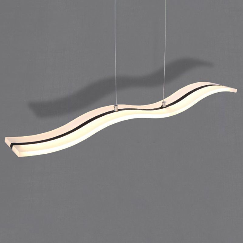 Weiße Wellenform-LED-Insellicht im modernen Stil Edelstahl Anhänger Licht mit Acrylschatten