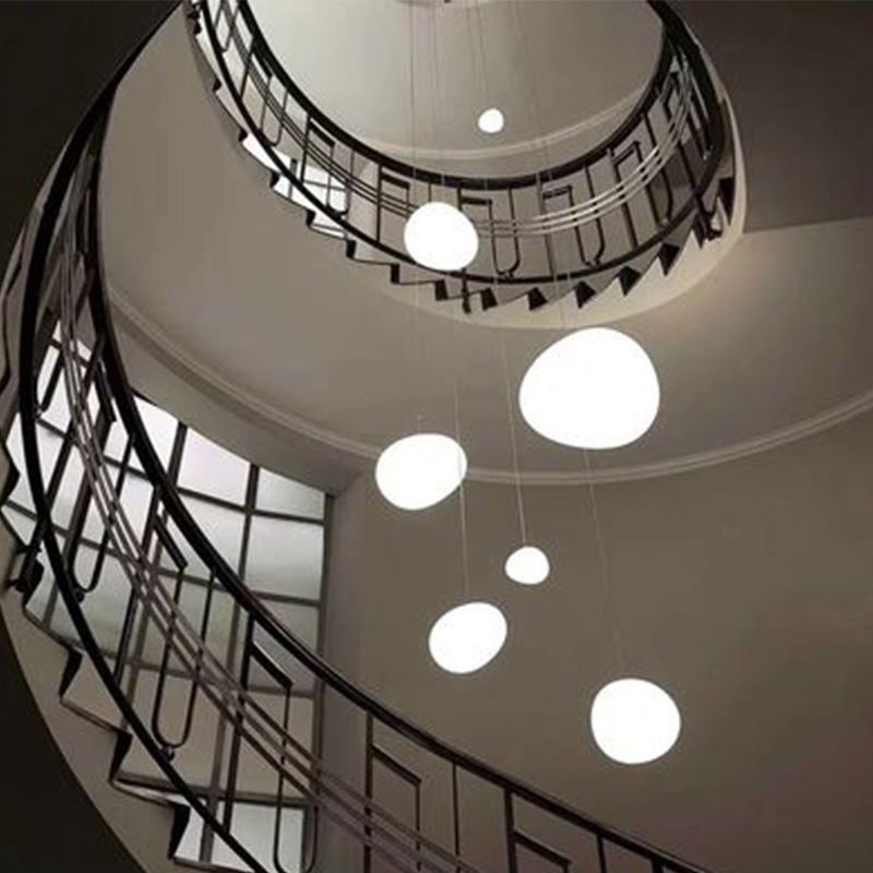 Wit kiezelvormige glazen ophanging Licht Moderne stijl Minimalisme Corridor Verlichtingsarmatuur met 70,8 "verstelbare draad