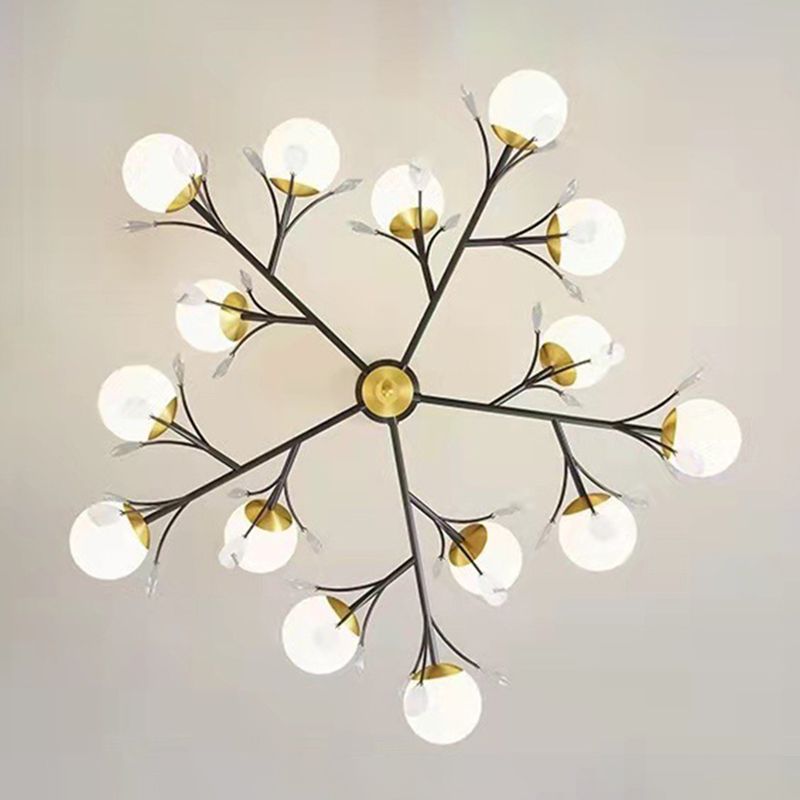 Black Globe Chandelier Nordic Multi Light Hanging Light with White Glass for Bedroom