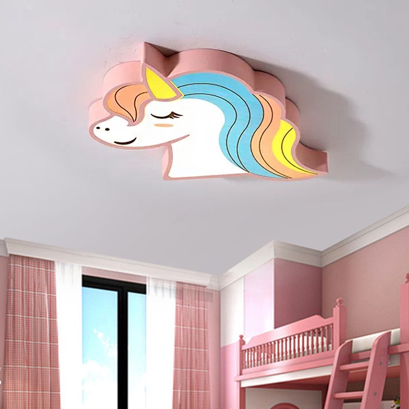 Child Bedroom Unicorn Flush Ceiling Light Acrylic Cartoon Multi-Colored Ceiling Fixture