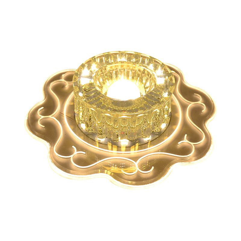 Modern Drum Close to Ceiling Lighting Clear Crystal Glass Balcony LED Flush Mount Lamp, Warm/Multi Color/Red Light