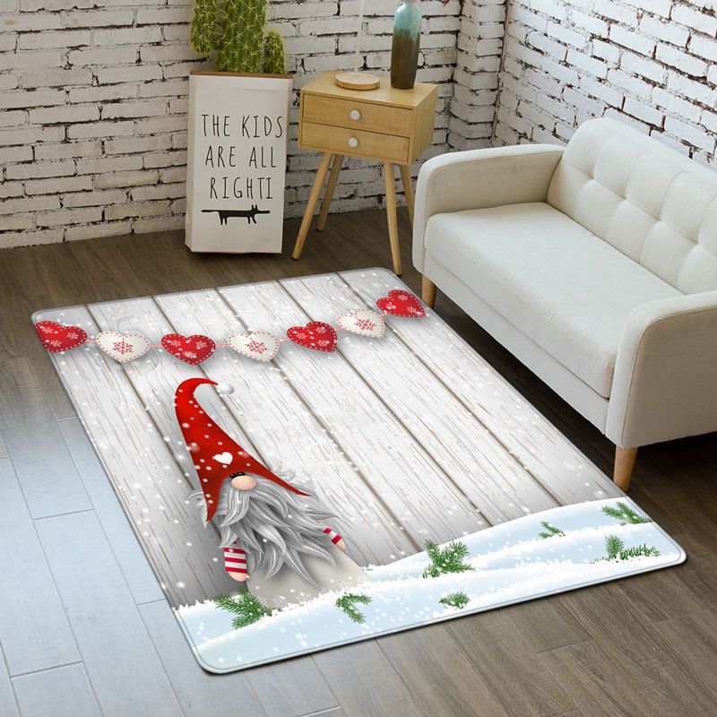 Dark Red Simplicity Rug Polyester Father Christmas Rug Washable Rug for Living Room