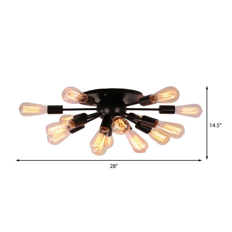 Vintage Industrial Sputnik Suspension Light Multi Light Metallic Semi Flush Ceiling Light in Black for Living Room