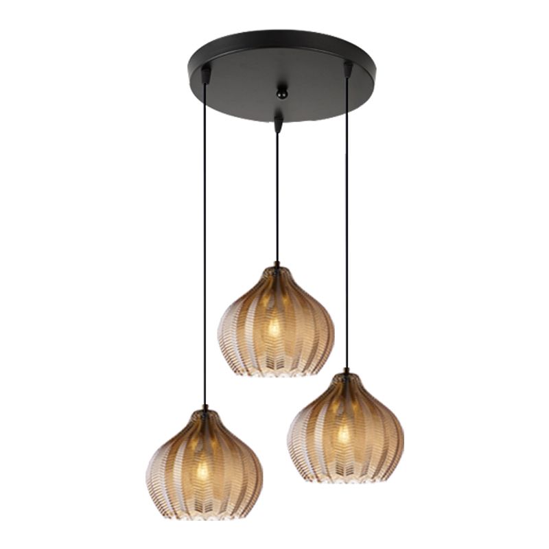 Melon Shaped Glass Suspension Lamp Nordic Style Hanging Light Fixture for Dining Room