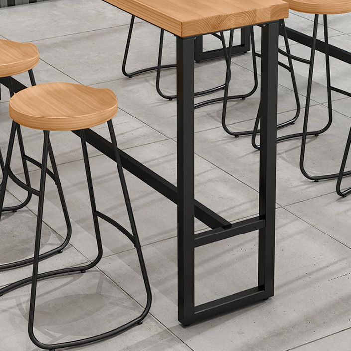 1/5 Pieces Industrial Iron Bar Table Set Rectangle Pine Wood Top Bistro Set with Footrest