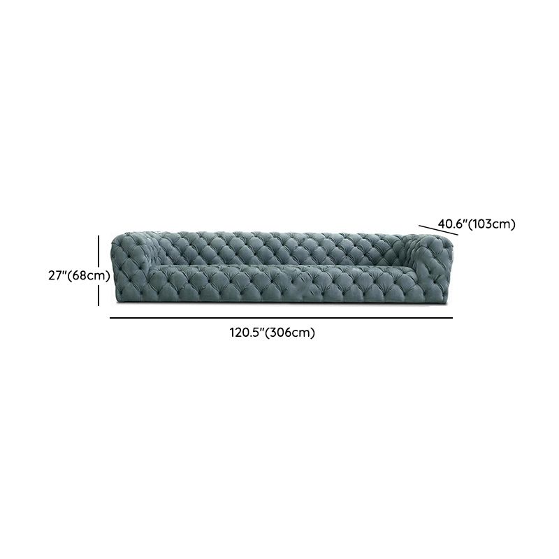 Genuine Leather Tuxedo Arm Sofa 26.8" H Tufted Settee in Blue