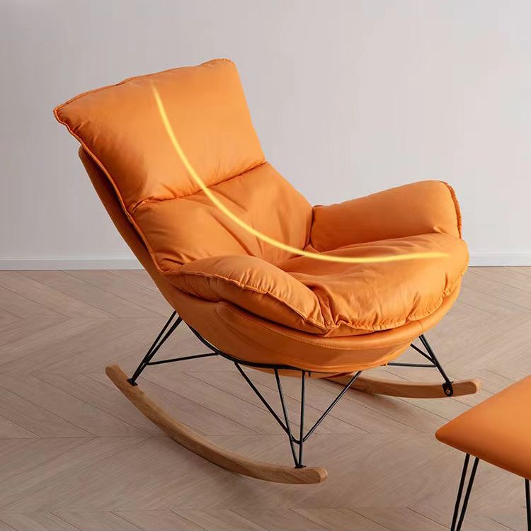 Modern Plain Rocking Chair Faux Leather Water Resistant Chair with Ottoman