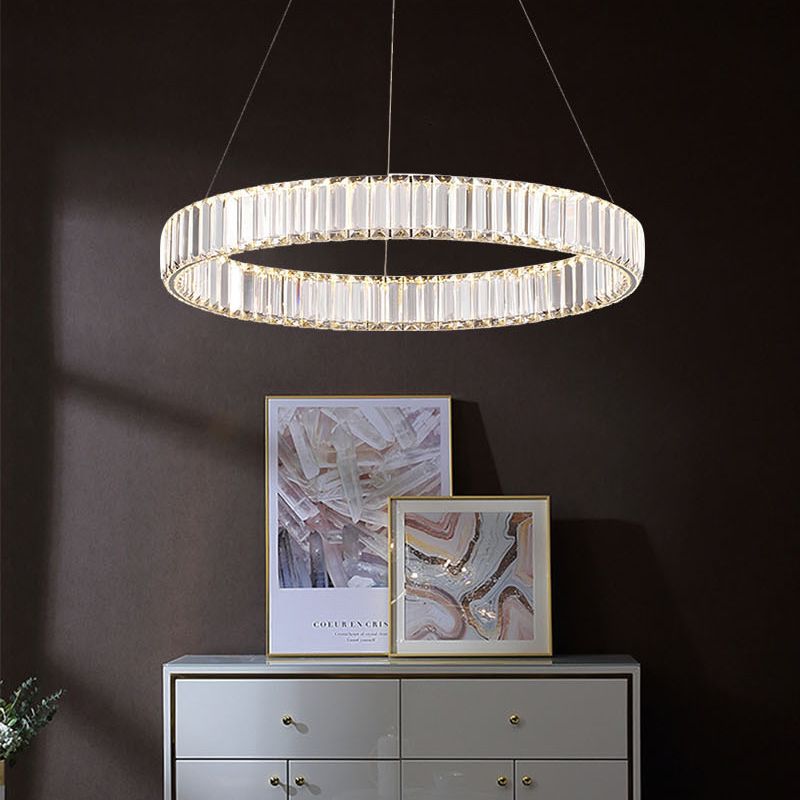 Circle Chandelier Lighting Fixture Minimalist LED Crystal Pendant Lighting Fixture