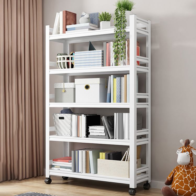 Metal Standard Bookshelf Modern Rectangle Bookcase with Casters