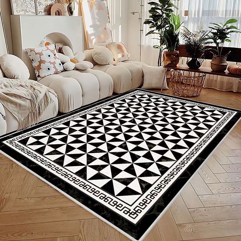 Black Geometric Pattern Rug Polyester Modern Rug Washable Rug for Home Decor