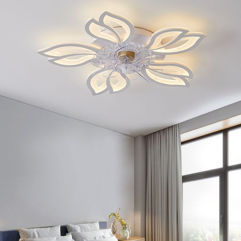 Nordic Style Iron Ceiling Fan Lamp Acrylic Shade LED Ceiling Fan Light for Living Room