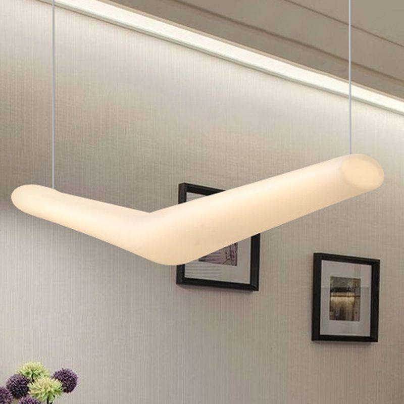V Shape Island Light Minimalist LED Plastic Hanging Lamp for Dining Room