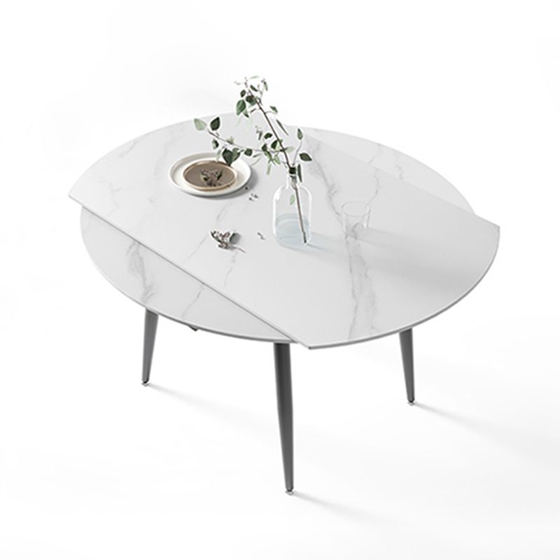 Modern Style Sintered Stone Dining Table 51.18'' Round Drop-Leaf Table with 4 Legs