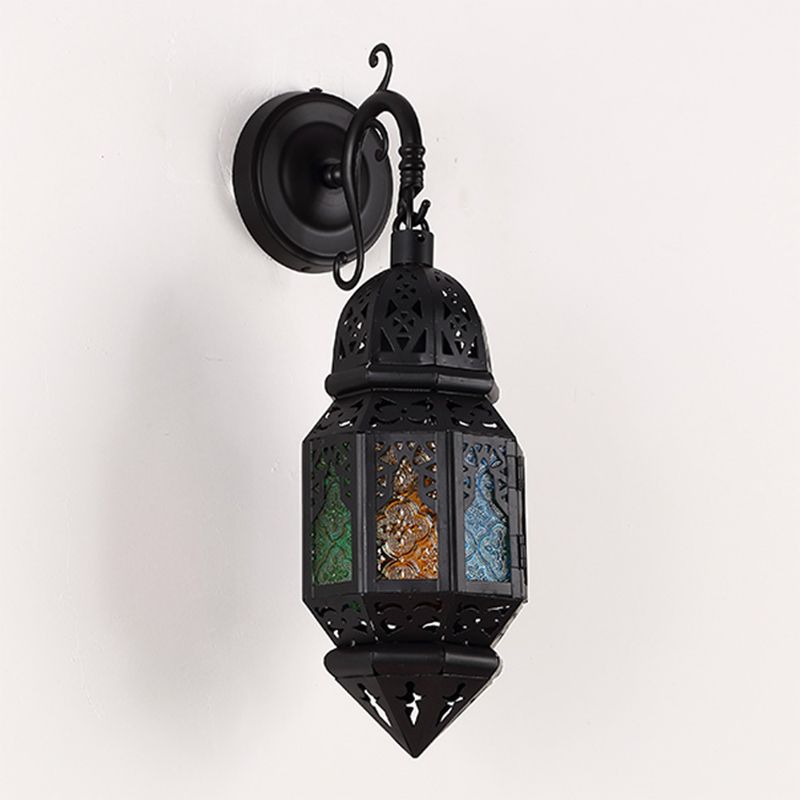 Lantern Metallic Lampenlampenvorrichtung Vintage 1-Licht-Café-Wändebeleuchtung in Schwarz