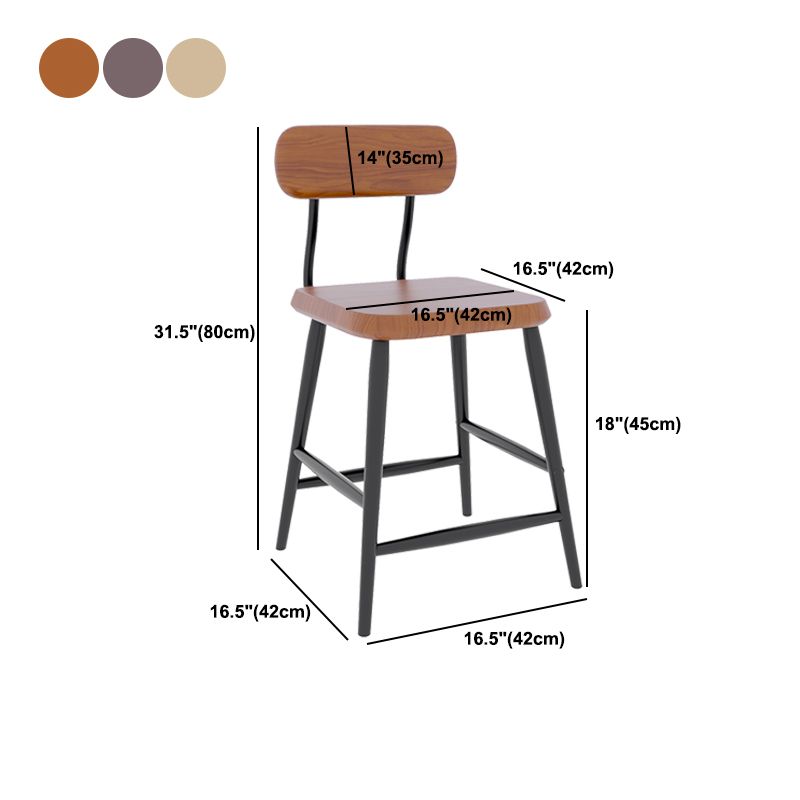 Industrial Square Bar Stool Solid Wood Armless Bar Chair with Metal Legs
