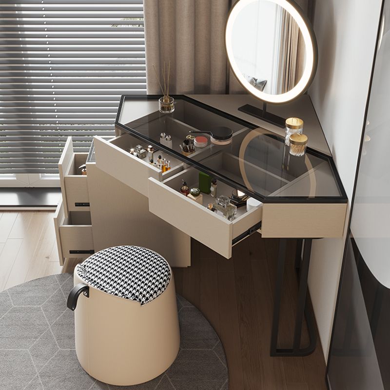 Modern Glass Corner Vanity Table Set 29.53" D 4-Drawer Makeup Vanity Table
